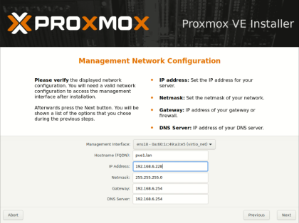 Proxmox IP address setup